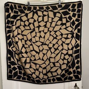 Vintage mid century‎ mod Vera black & tan(gold) rectangle motif large scarf